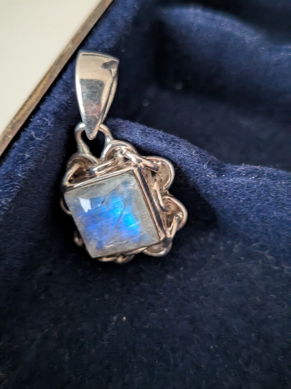 Sterling Silver Moonstone Pendant with Blue Flash